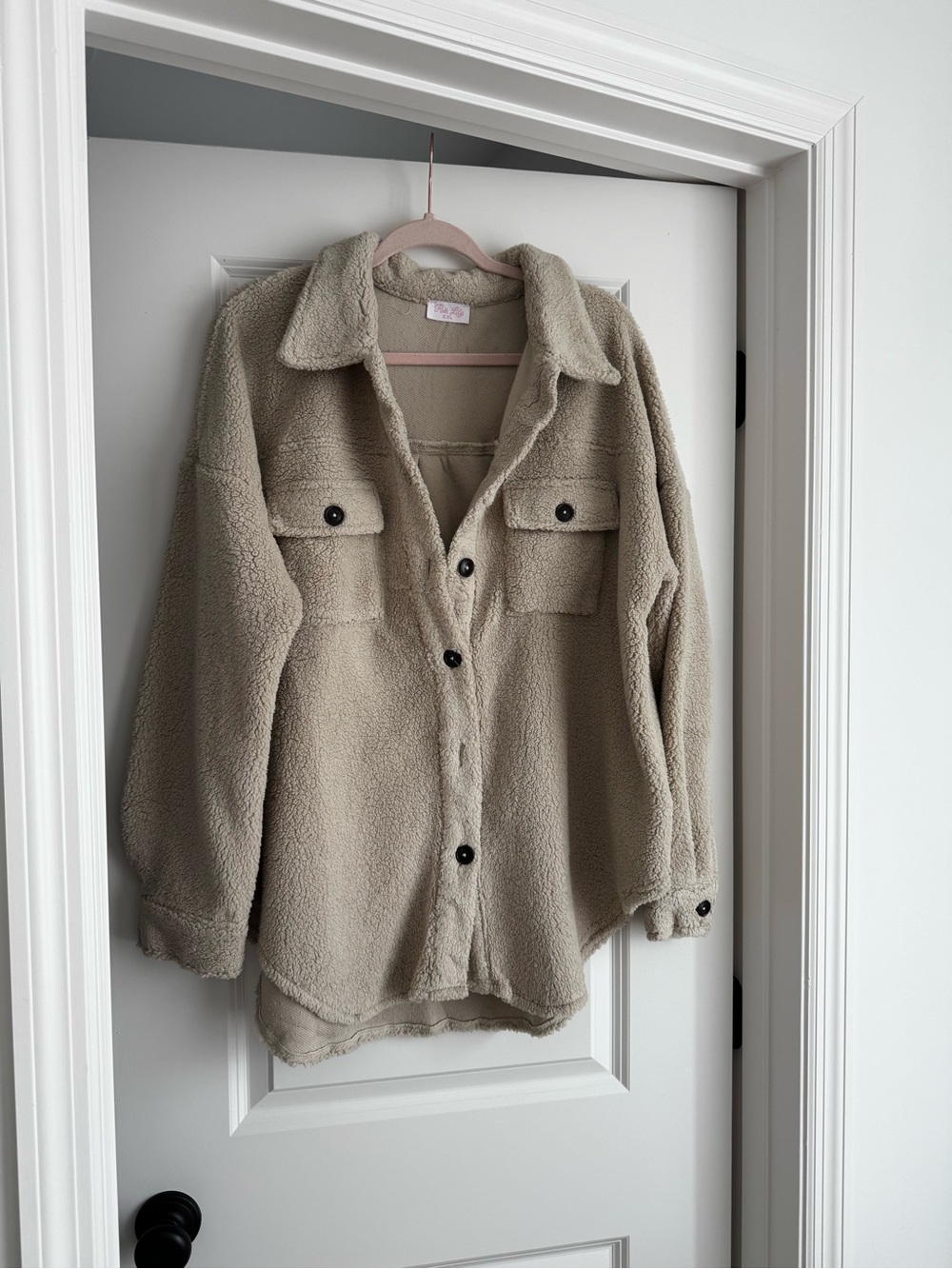 Pink Lily Tan Sherpa Fleece Jacket